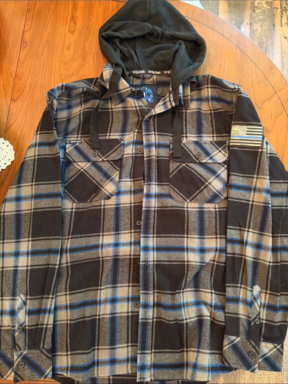 Men's Black & Blue Plaid Hooded Flannel Jacket